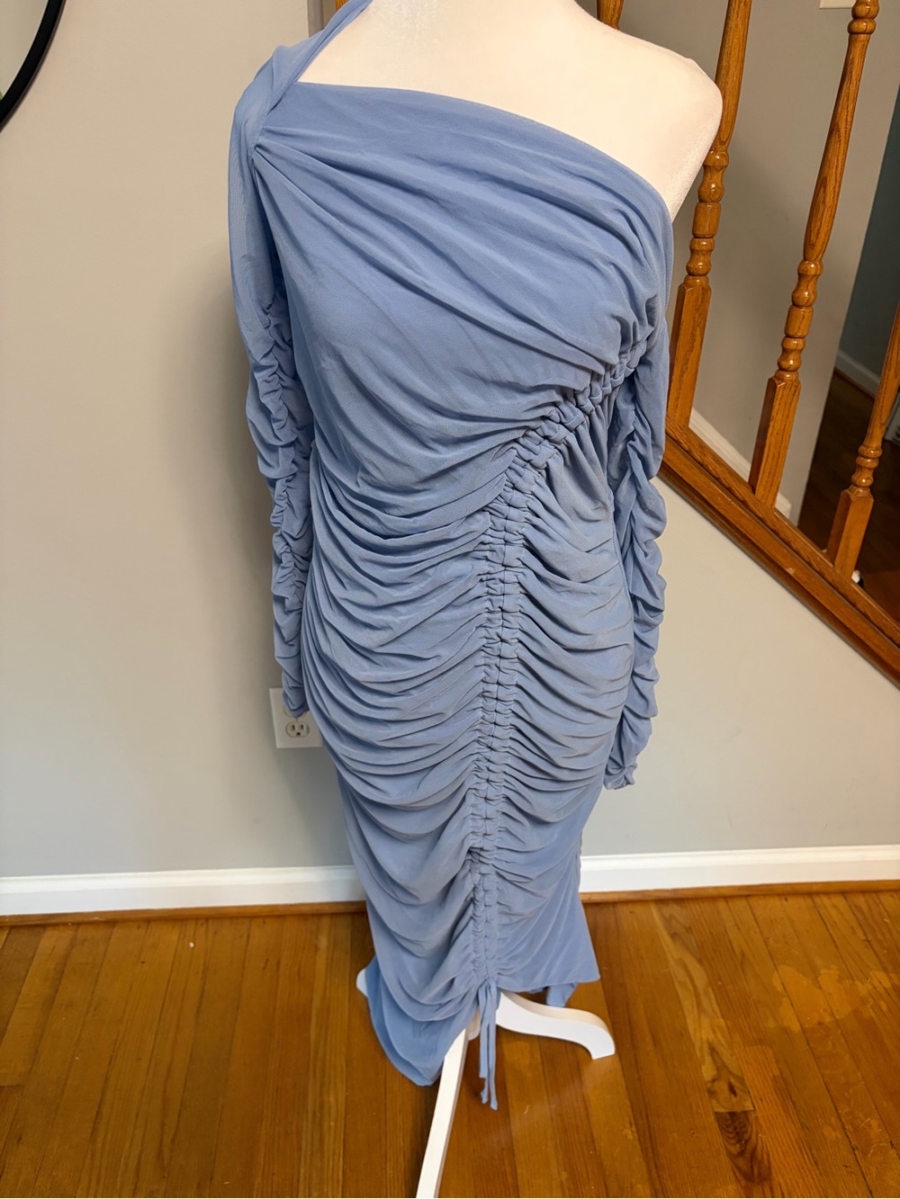 Club L London Powder Blue Ruched Asymmetric Maxi Dress Size 8